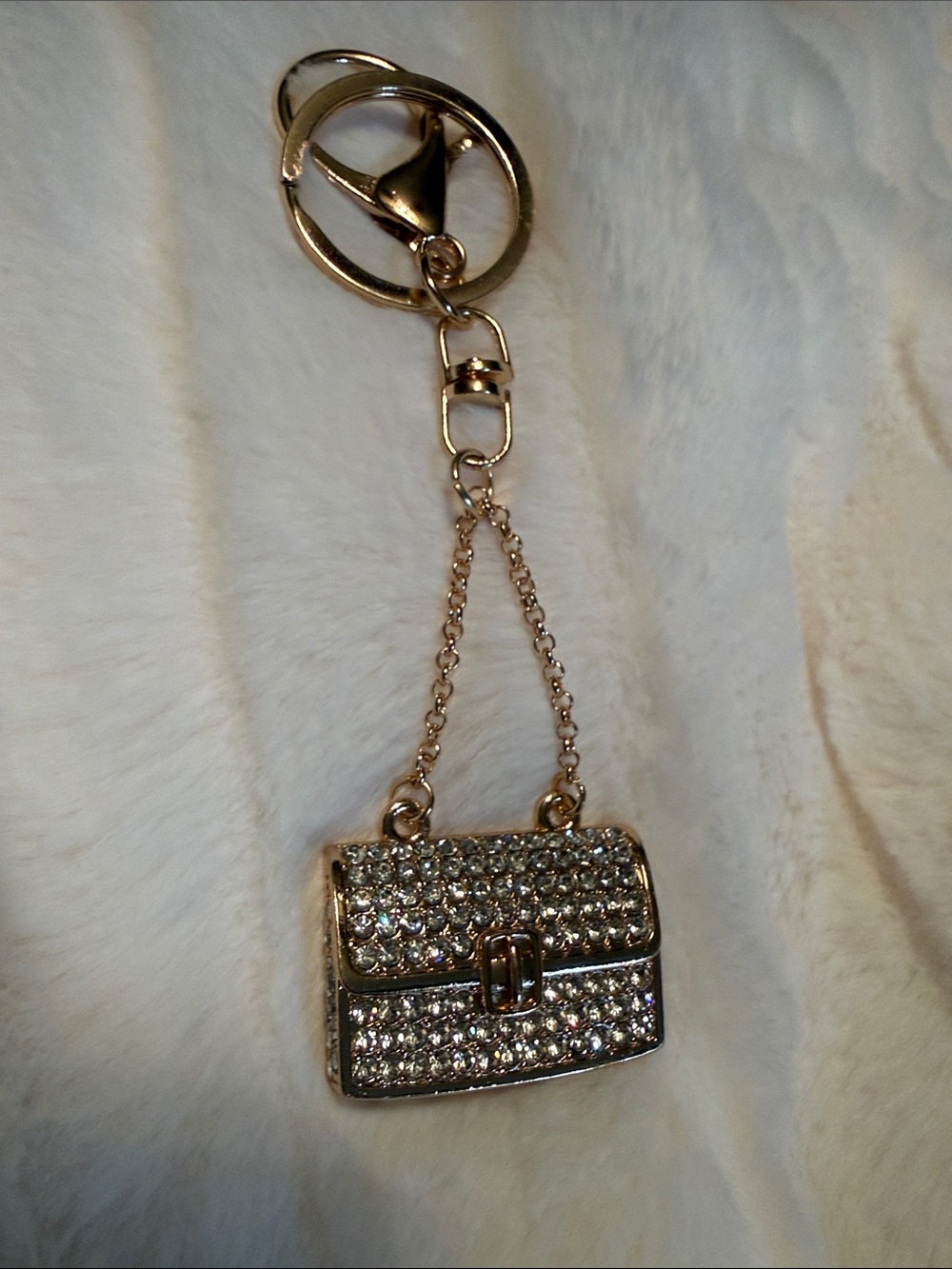 Crystal Pave Mini Purse Keychain - Gold